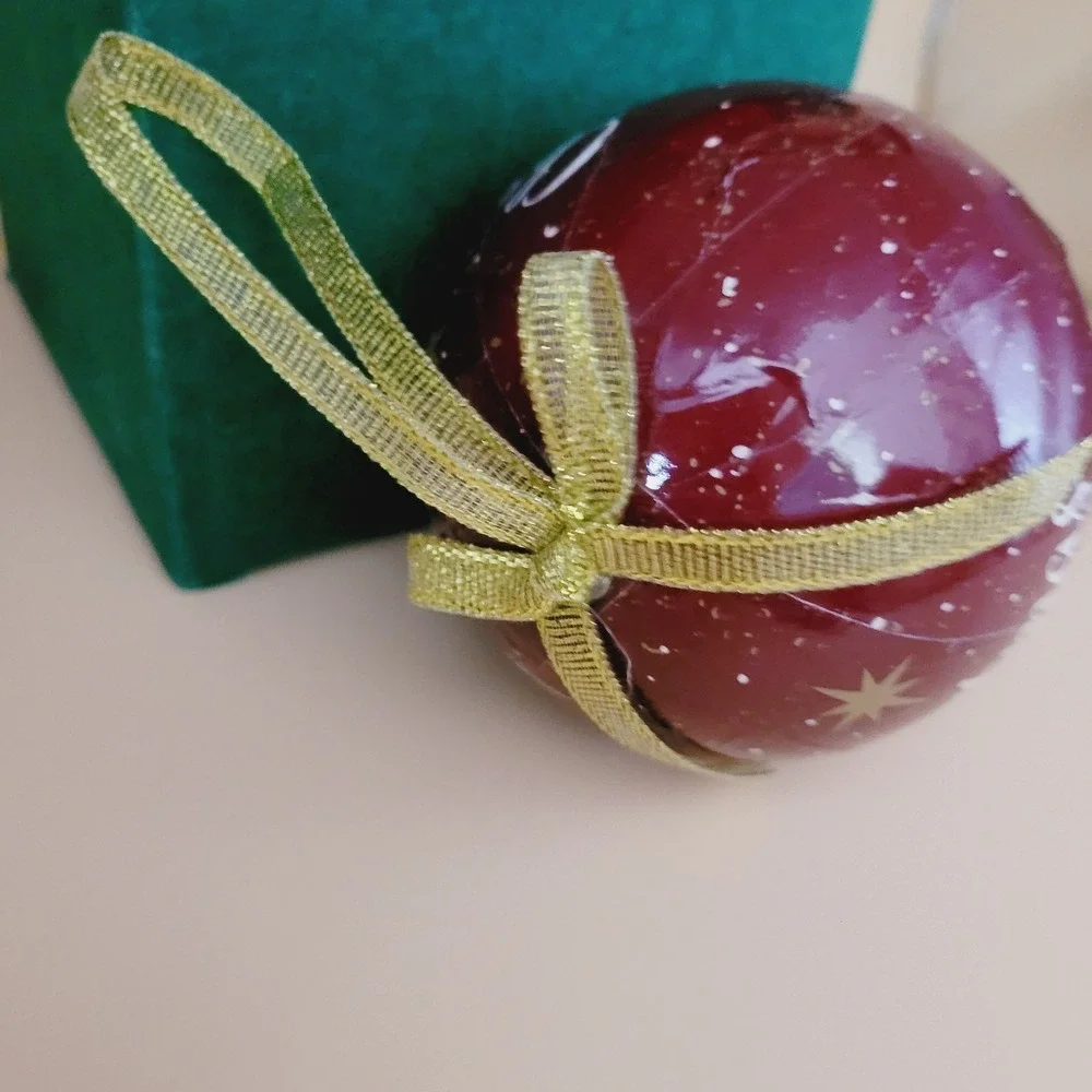 Christmas Begins With Christ Ornament w Gift‎ Box Paper Mache Red